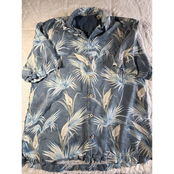 Tommy Bahama Other - Tommy Bahama Hawaiian 100% Silk Shirt Men L Blue Floral Button Up Pocket